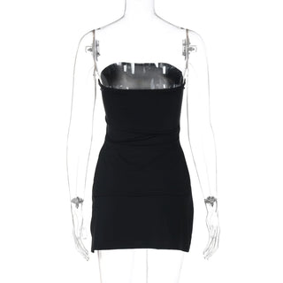 Slit irregular backless solid tube mini skirt set