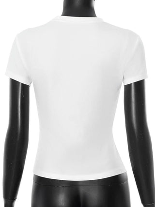 Short sleeve crewneck chest print top