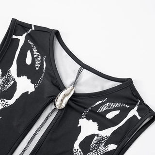 Hollow out slit snakeskin print crewneck cut out maxi dress