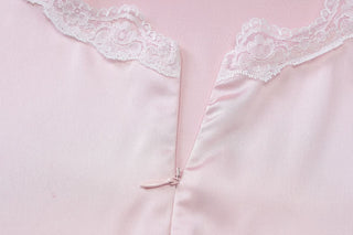 Lace hem v neck halter zip-up self tie mini dress