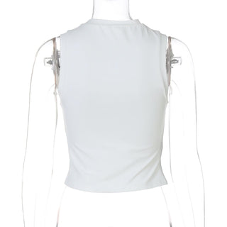 Crewneck heart hollow out ruched solid cut out top