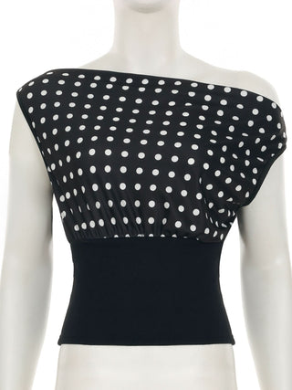 Polka dot irregular ribbed sleeveless top