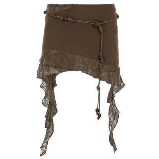 Irregular ruffle beaded solid mini skirt