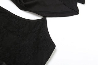 Hoodie lace hollow out off shoulder 2-way cut out top