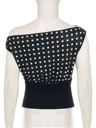 Polka dot irregular ribbed sleeveless top