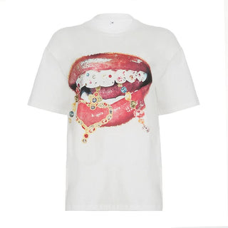 Short sleeve crewneck mouth print top