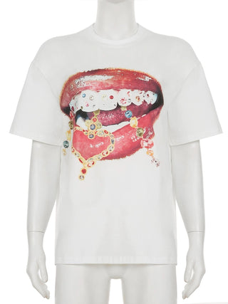 Short sleeve crewneck mouth print top
