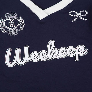 Lace hem v neck short sleeve irregular top