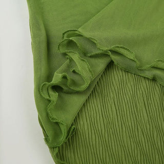 Ruffle u neck mesh textured green cami top