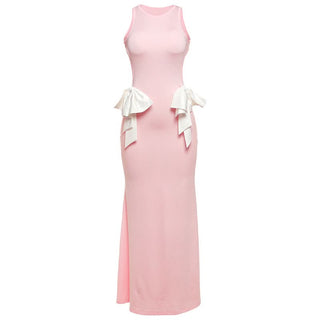 Crewneck bowknot hollow out cut out maxi dress