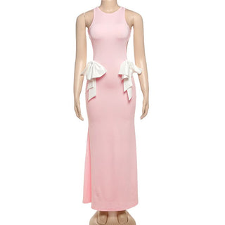 Crewneck bowknot hollow out cut out maxi dress