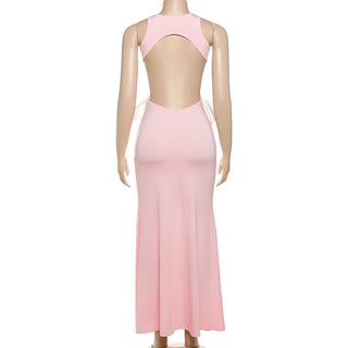 Crewneck bowknot hollow out cut out maxi dress