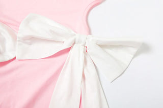 Crewneck bowknot hollow out cut out maxi dress