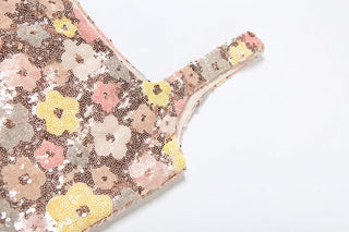 Glitter square neck zip-up slit mini dress