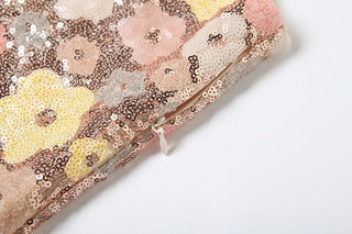 Glitter square neck zip-up slit mini dress