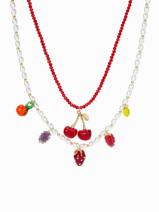 2PCS FRUIT PENDANT FAUX PEARL & BEADED NECKLACE