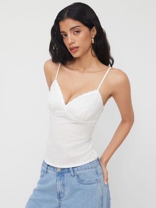 Cotton V-neck Lace Trim Cami Top
