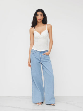 Cotton V-neck Lace Trim Cami Top