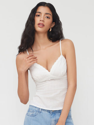 Cotton V-neck Lace Trim Cami Top