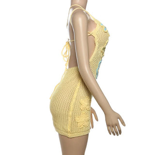 One shoulder irregular hollow out self tie cut out mini dress