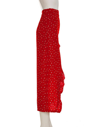 Ruffle slit irregular zip-up flower print midi skirt