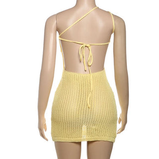 One shoulder irregular hollow out self tie cut out mini dress