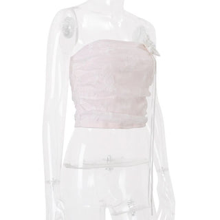 Ruched flower applique lace tube top