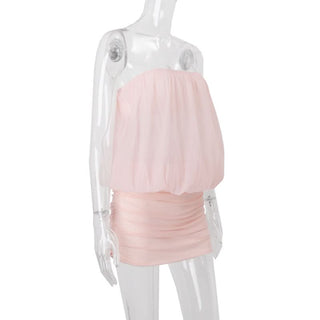 Ruched mesh backless solid tube mini dress