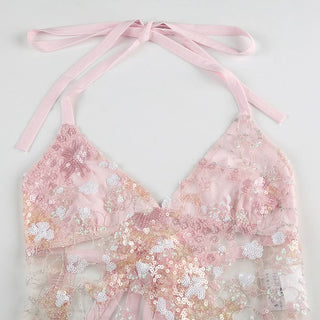 Halter self tie glitter v neck backless top