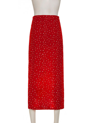 Ruffle slit irregular zip-up flower print midi skirt