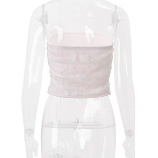 Ruched flower applique lace tube top