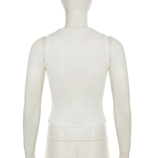 Crewneck ribbed lips print contrast crop top