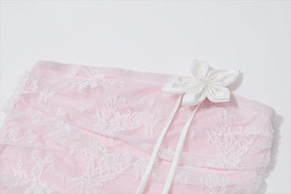 Ruched flower applique lace tube top