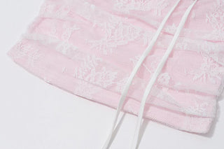 Ruched flower applique lace tube top