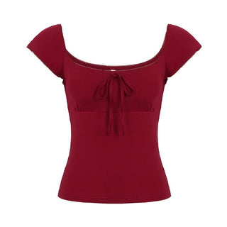 Cap sleeve square neck self tie solid top