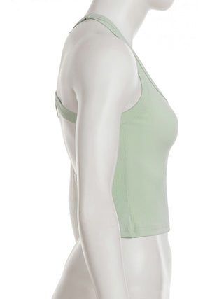 Ribbed u neck hollow out solid cut out top