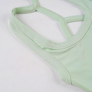 Ribbed u neck hollow out solid cut out top