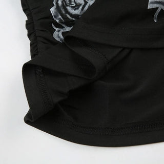 Off shoulder short sleeve ruched print self tie top