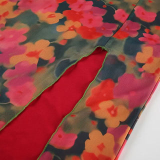 Slit irregular mesh flower print maxi skirt
