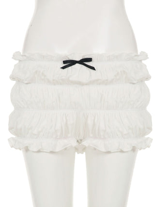 Bowknot ruffle ruched low rise short pant