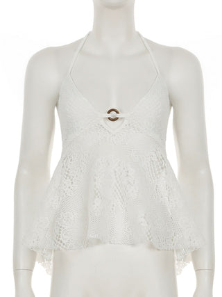 Halter self tie v neck o ring lace hollow out cut out top