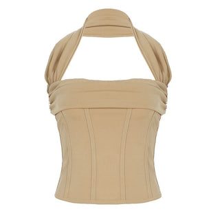 Halter square neck corset ruched solid top