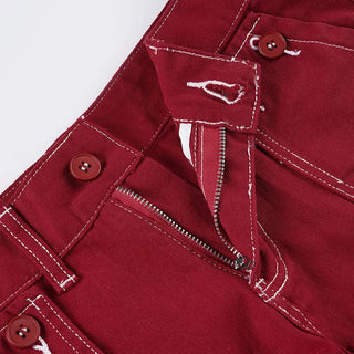 Zip-up button pocket low rise denim shorts