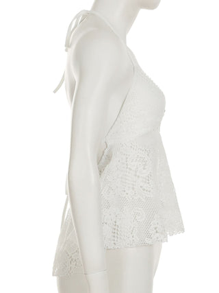 Halter self tie v neck o ring lace hollow out cut out top