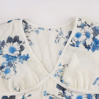 Lace cap sleeve v neck flower print top