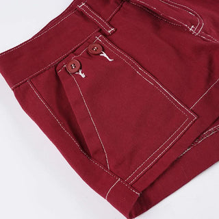 Zip-up button pocket low rise denim shorts