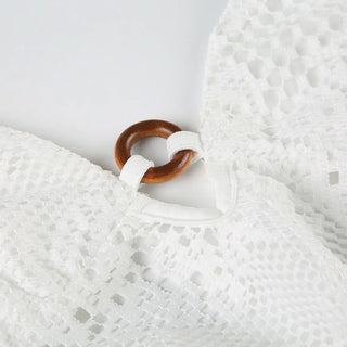 Halter self tie v neck o ring lace hollow out cut out top