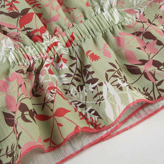 Ruched v neck self tie cap sleeve print top