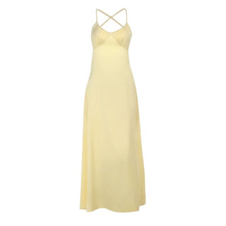 Cross back v neck satin ruched cami maxi dress