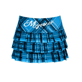 Pleated plaid zip-up letter pattern A line mini skirt